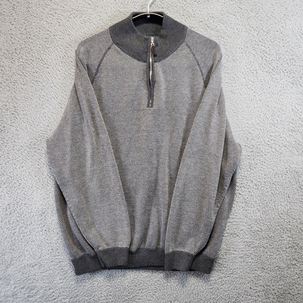 Tahari Quarter Zip‎ Mens XXL Sweater Geometric Pattern Gray Wool Blend Casual